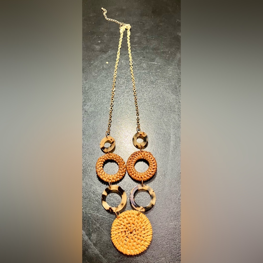 Statement Necklace Wicker Tortoise Shell Tuscan M… - image 4